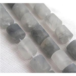 matte Gray Cloudy Quartz beads, 3faces tube, approx 10x13mm