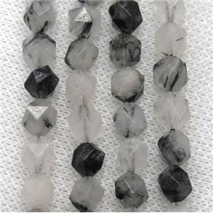 natural Black Rutilated Quartz beads cut round, approx 12mm dia