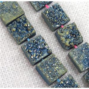 green druzy Quartz bead, square, approx 12x12mm, 16pcs per st