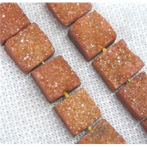 gold champagne druzy Quartz bead, square, approx 10x10mm, 18pcs per st