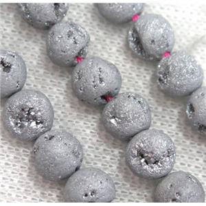 round matte agate druzy beads, silver, approx 8mm dia, 25pcs per st