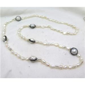 white freshwater pearl necklace pave rhinestone, approx 50cm length