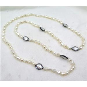 white freshwater pearl necklace pave rhinestone, approx 50cm length