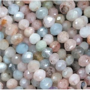 Morganite beads, faceted rondelle, pink, approx 3x4mm