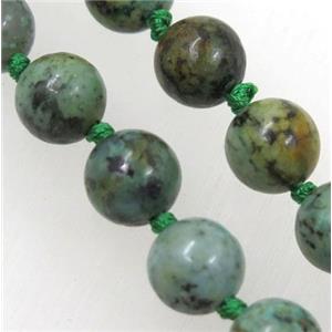 green African Turquoise beads knot Necklace Chain, round, approx 8mm dia, 35.5 inch length