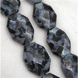 black Indigo Gabro slice beads, faceted freeform, approx 30x40mm