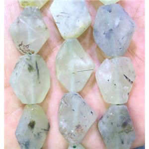 matte prehnite slice beads, flat freeform, green, approx 15-20mm