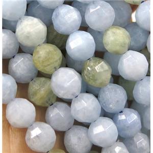 Aquamarine beads, Pumpkin, faceted round, approx 6mm dia