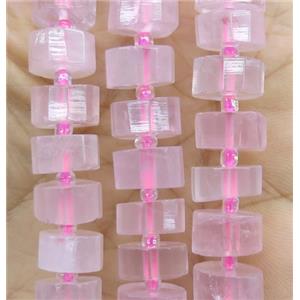 Rose Quartz bead, faceted heishi, approx 7-11mm dia