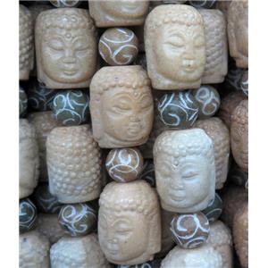 Agalmatolite Buddha Beads, khaki, approx 22-28mm, 9pcs per st