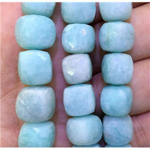 green Amazonite beads, faceted cube, approx 10x10mm