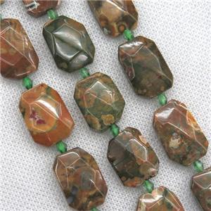 Rhyolite beads, faceted rectangle, approx 15-22mm