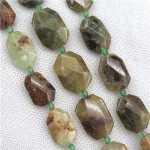 green Garnet beads, faceted rectangle, approx 15-22mm