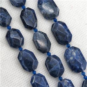 blue Sodalite beads, faceted rectangle, approx 15-22mm