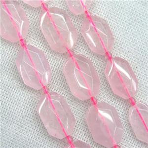 Rose Quartz beads, pink, faceted rectangle, approx 15-22mm