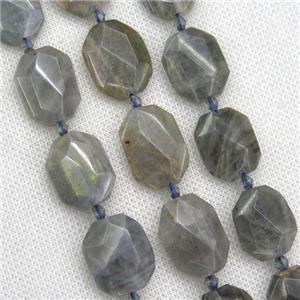 Labradorite beads, faceted rectangle, approx 15-22mm