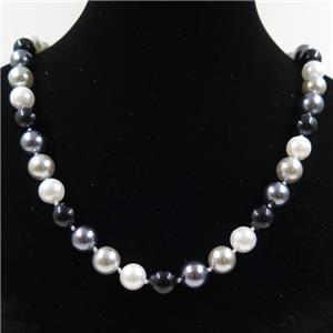 Pearlized Shell knoted necklace with clasp, round, approx 8mm, 40cm length