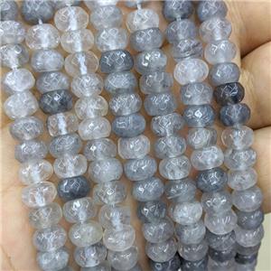 Cloudy Quartz Beads, gray, faceted rondelle, approx 5x8mm