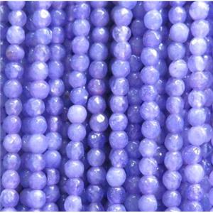 tiny jade bead, faceted round, dye lavender, approx 2mm dia