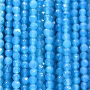 tiny jade bead, faceted round, dye skyblue, approx 2mm dia