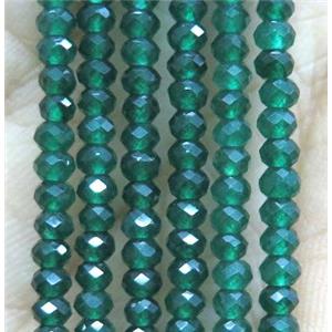 tiny green agate beads, dye, faceted rondelle, approx 1x2mm