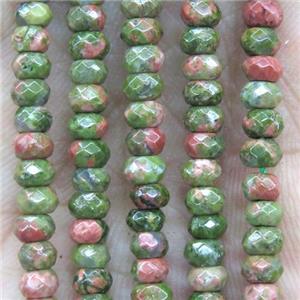 tiny Unakite beads, green, faceted rondelle, approx 2x4mm