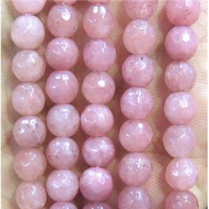 Jade Beads, faceted round, pink dye, approx 6mm dia