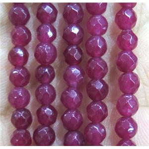 Jade Beads, faceted round, ruby dye, approx 4mm dia