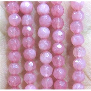 Jade Beads, faceted round, pink dye, approx 4mm dia