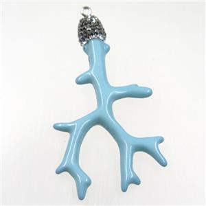 aqua resin branch pendant paved rhinestone, approx 37-60mm