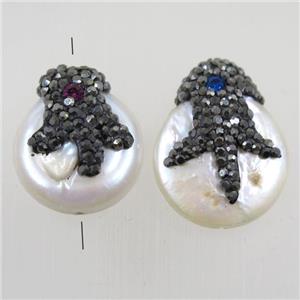 freshwater pearl beads paved rhinestone, approx 16-20mm