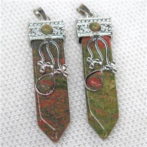 Unakite arrowhead pendant, approx 13-52mm