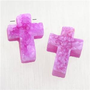 hotpink Druzy Quartz cross pendant, approx 10-14mm