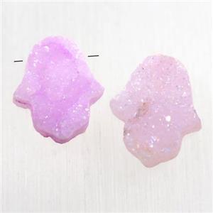 pink Druzy Quartz hamsahand pendant, approx 10-13mm