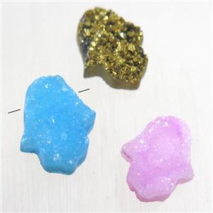 Druzy Quartz hamsahand pendant, mix color, approx 10-13mm