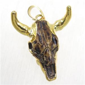 black resin bullHead pendant, gold plated, approx 20-25mm