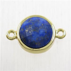 blue Lapis Lazuli circle connector, gold plated, approx 12mm dia