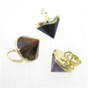 mix gemstone diamond pendant, gold plated, approx 9-11mm