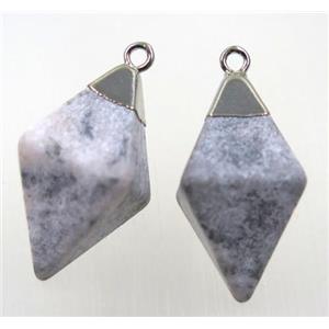 gray jasper pendant, silver plated, approx 15-25mm