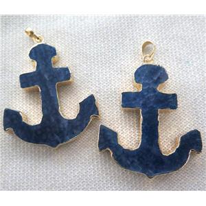 blue agate pendant, anchor, gold plated, approx 40-50mm