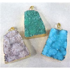 quartz druzy pendant, trapeziform, mixed color, approx 20-40mm