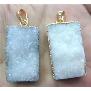 white quartz druzy pendant, rectangle, gold plated, approx 10-30mm