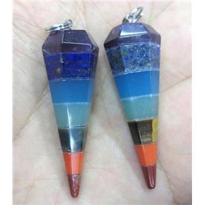 mixed gemstone Chakra pendant, bullet, approx 13x42mm