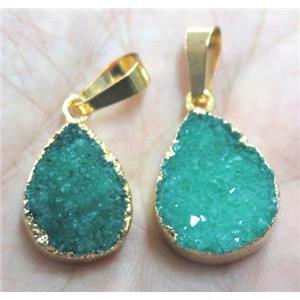 green druzy quartz pendant, teardrop, approx 13-20mm