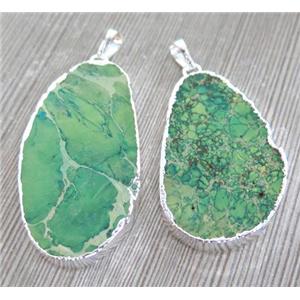 green Sea Sediment Jasper slice pendant, silver plated, approx 20-60mm