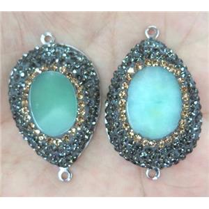 Australian Chrysoprase connector with rhinestone, teardrop, platinum, approx 25x35mm