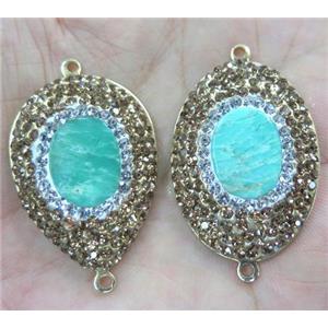 Australian Chrysoprase connector with rhinestone, mix shape, gold plated, approx 25x35mm