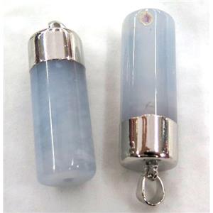 lt.blue Agate column pendant, approx 14-40mm