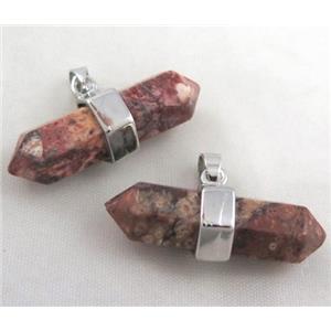 Rhodonite bullet pendant, platinum plated, approx 10-32mm