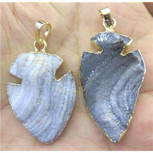 Sun Agate druzy arrowhead pendant, gold plated, approx 20-40mm